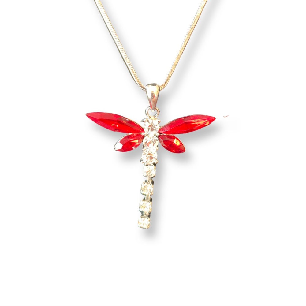 Dragon fly necklace with red wings